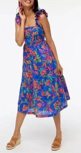 NWT JCrew Floral Tropical Square Neck Midi Dress Blue Size 8