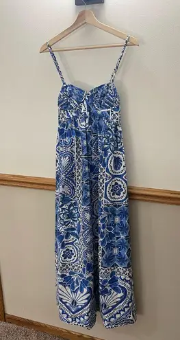 Farm Rio EUC Blue Tile Dream Sleeveless Maxi Dress size medium Retails $245