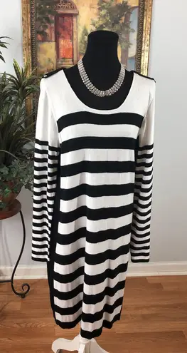 Anna Women XL Black & White Sweater Dress Scoop Neck Long Sleeve Mob Wife Casual