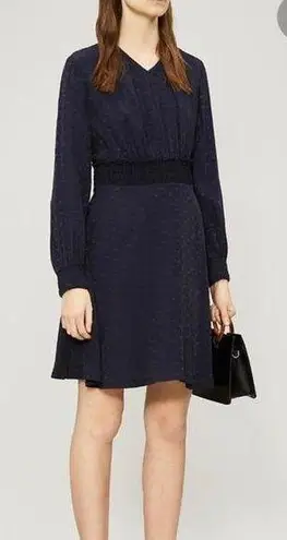 Sandro Claudia Shirred Polka Dot Mini Dress Marine (Please Read)