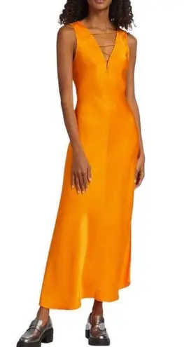 frame denim FRAME Lace-up satin-jacquard maxi dress NWT