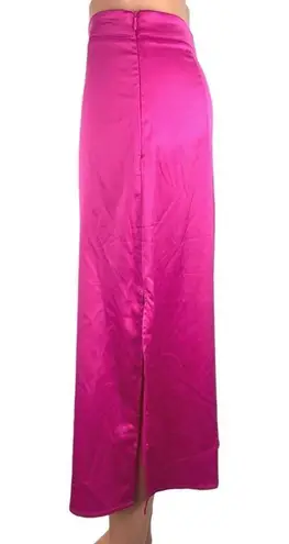Womens Neon Pink Satin Silk High Slit Midi A