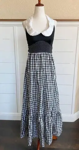 American Vintage VTG RARE Young Edwardian Arpeja Black and White Gingham Maxi dress sz 7