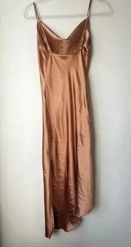 Petal and Pup Cyprus Gold Satin Midi Asymmetrical Hem Dress 0