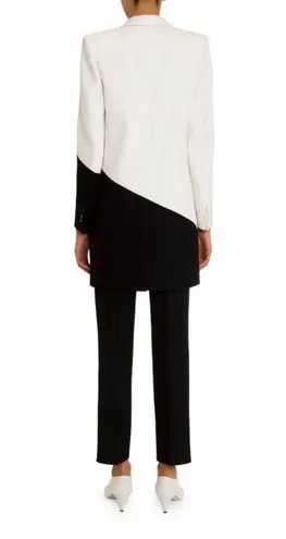 Givenchy Givency Black and White Asymmetric Bicolor Long Blazer | S
