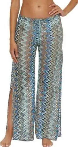 Becca blue crocheted like split leg coverup pants size small