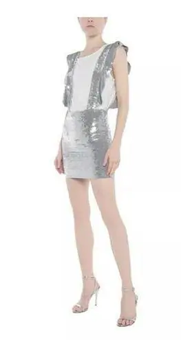 IRO  Ruffled Suspenders Silver Sequin Mini Skirt