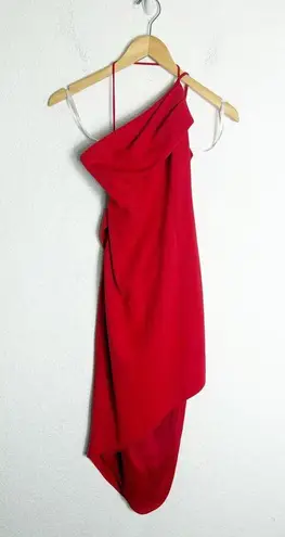 Katie May Bananas Midi Dress Size Small Cherry Red Asymmetric One Shoulder