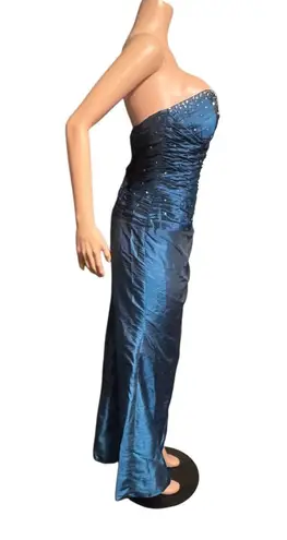 J&J Strapless long blue dress with beading and corset 10/M Size M