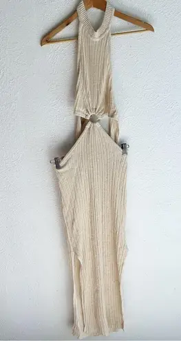 L'Academie Magnolia Linen Midi Dress in Tan Halter Open Back Sz Small