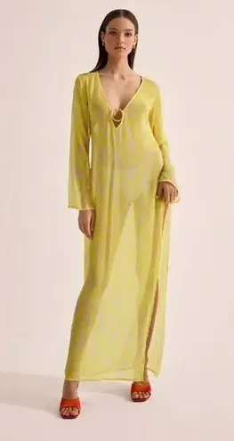 CIN CIN maxi dress swimsuit coverup long sleeve funky groovy print o ring gold Yellow Size XL