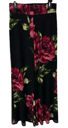 Frank Lyman Chiffon Floral Print Trousers Black/Fuchsia Women's Size 4