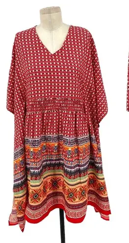 Tolani Collection Meghan Kaftan Dress Tunic Batwing Red Print Size XS