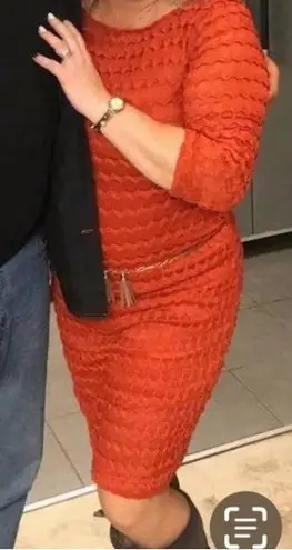 Sharagano 2/$30 sun-dried tomato red dress 8 long sleeves crochet tea length