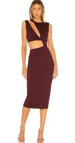 NBD Kiari Midi Plum Brown Burgundy Maroon Cut-Out Cutouts Midriff Pencil Dress