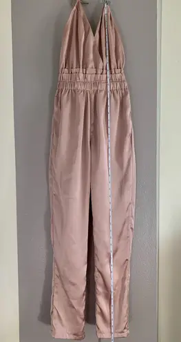 Dusty Pink Satin Slip Jumpsuit Sexy Cross Low Back Size XS