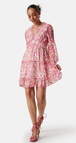 VERO MODA NWT Pink Floral Long Sleeve Smock Mini Dress VMSMILLA FRILL Size XXS