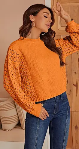 Oversized Long Sleeve Pullover Cropped Lantern Sleeve Chunky Knit Sweater Orange