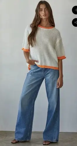 NWT Easy Clothes Ecru And Orange Ricky Knit Sweater One Size Size L