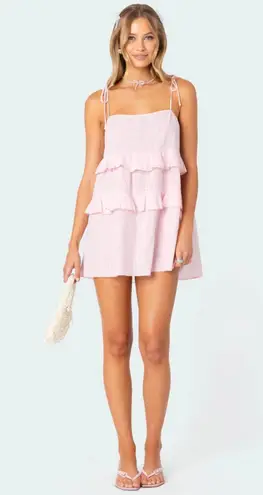 Edikted NWT Mini Dress Womens S Dorothia Sheer Light Pink Ruffle Tiered Pacsun
