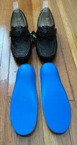 Hope's NWT Ortho-Line by Hoopoe Mica Brown Crocodile Print Loafers Moccasins, size 9 W