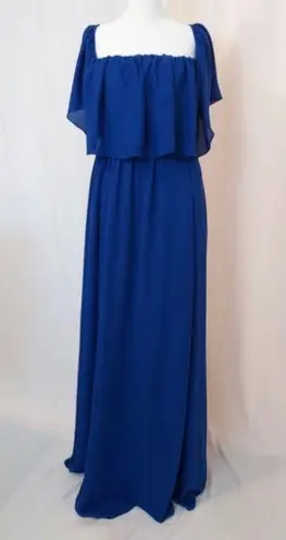 Rsvp NWT!  SUGARLIPS Royal Blue Chiffon Shoulder Ruffle A-line Maxi Formal Dress