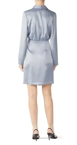 Nanushka Siwa Dress Wrap Long Sleeve Satin Light Blue Size Medium