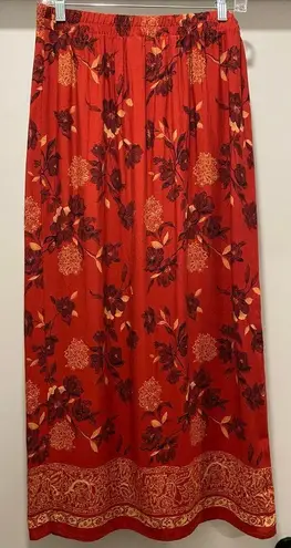 Sag Harbor VTG 90s Fairycore Red Floral Patterned Wrap Maxi Skirt - M