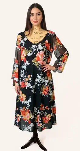 Allison Brittney (C-91) petite womens dress size PXL floral, long sleeves