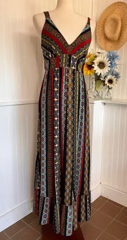 Tahari  Bohemian Flounce Hem Colorful Maxi Dress