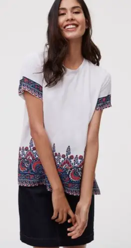 LOFT Fan Floral Light Pink Crewneck Blouse Short Sleeve Lightweight Top Sz S