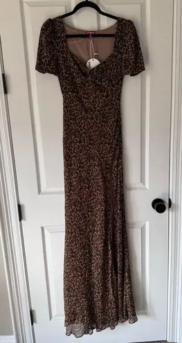 STAUD • NWT Lea Leopard Print Maxi Chiffon Floor Length Evening Party Gown sz 2