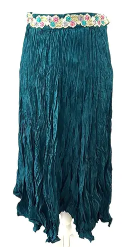 Anthropologie Chaudry teal green gold beaded embellished maxi skirt M boho Size M