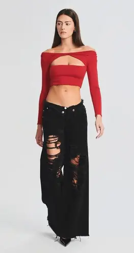NWT SER.O.YA Red Ellis Off the Shoulder Cutout Crop Top sz Medium