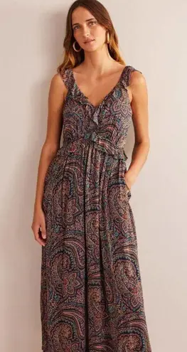 Boden USA Boden Tie-Back Navy Paisley Print Ruffled Maxi Dress Petite 6P NWT