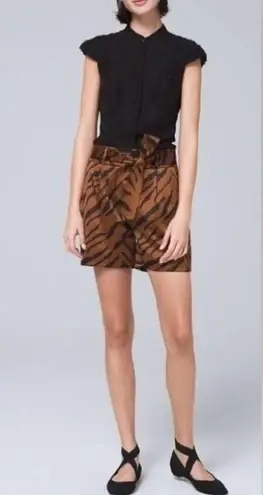 White House | Black Market  Tiger Print 5” High Waisted Belted Satin Shorts Size 2