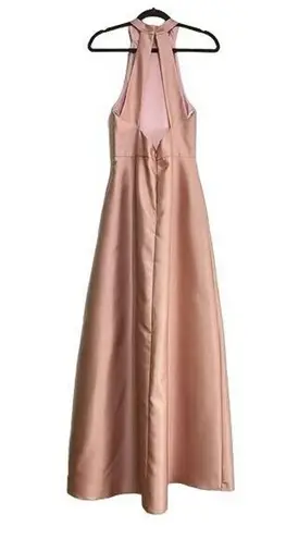 Alfred Sung NWT High Neck Halter Satin Pockets Maxi Dress 18 Toasted Sugar Pink