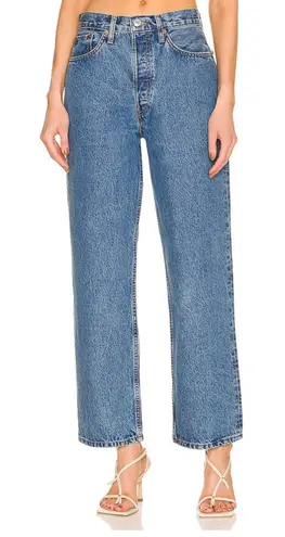 RE/DONE 90’s Crop Low Slung High-Rise Raw Hem Jeans in Blue Mere Size 26