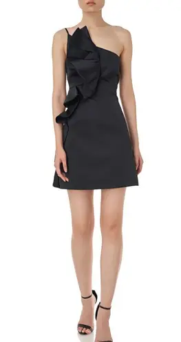 AMUR Hallie Satin Ruffle Mini Dress Black Womens Size 0