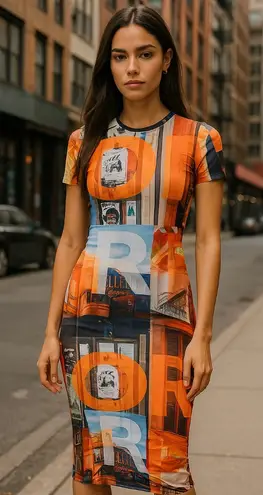 Peppermayo Into the City Mesh Maxi Dress Film Graphic Orange