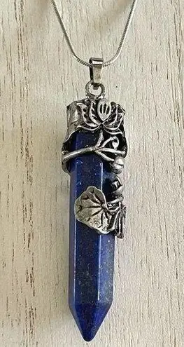 Wire wrapped Lapis lotus sword pendant, amulet, meditation Blue