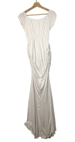 Pinkblush Maternity White Short Sleeve Wrap Bust Bodycon Mermaid Maxi Dress S