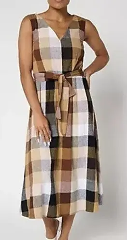 Isaac Mizrahi Live Midi Dress Womens XXS Nuetral Regular Madras Plaid Self Belt