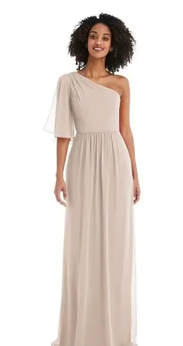 After Six • NWT One-Shoulder Bell Sleeve Chiffon Maxi Dress Toasted Sugar Pink