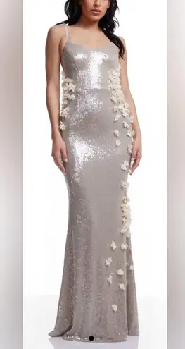 Dress the Population NEW Giovanna Sequined 3d Flower Gown Dark pearl Sz XS