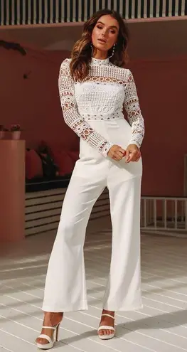 Love by Design Nordstrom Chelsea lace bodice jumpsuit in gardenia white size XS