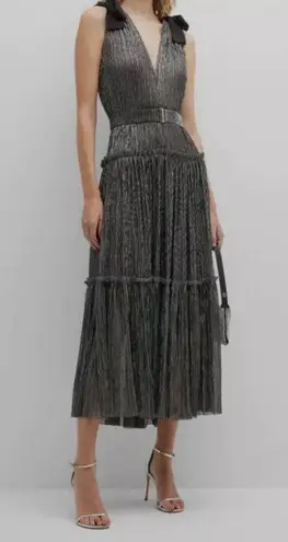 NWT Sabina Musayev Ray Silver Multicolor Tiered Bow Sleeve Maxi Dress XS