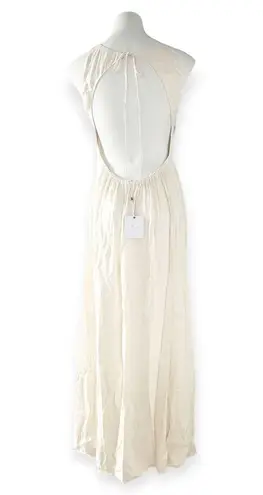 L'Academie  Acton Maxi Dress, Open Back Tie Neck, Ivory Satin Size S, New w/Tag