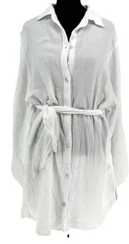 LAmade Andria Gauze Women’s Long Sleeve Tie Waist Button Front Shirt Dress White Size M