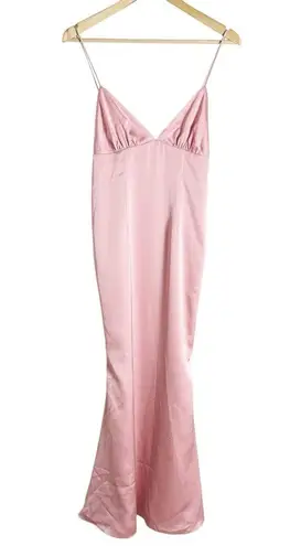 Fame and Partners Trine Dusty Rose Pink Satin V-Neck Maxi Gown Size 4